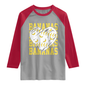 Retro Bananas Raglan Shirt Vintage Baseball Heart Graphic Game Day Gifts TS10 Sport Gray Red Print Your Wear