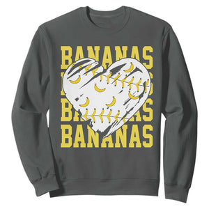 Retro Bananas Sweatshirt Vintage Baseball Heart Graphic Game Day Gifts TS10 Dark Heather Print Your Wear