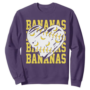 Retro Bananas Sweatshirt Vintage Baseball Heart Graphic Game Day Gifts TS10 Purple Print Your Wear