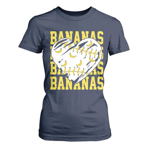 Retro Bananas T Shirt For Women Vintage Baseball Heart Graphic Game Day Gifts TS10 Navy Print Your Wear