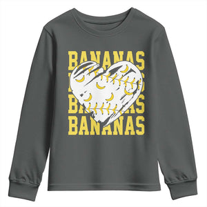 Retro Bananas Youth Sweatshirt Vintage Baseball Heart Graphic Game Day Gifts TS10 Dark Heather Print Your Wear