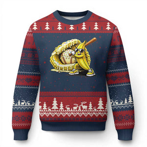 Baseball Banana Ugly Christmas Sweater Funny Baseball Glove Drip Kids Youth Boys Girls TS10 Navy Red Print Your Wear