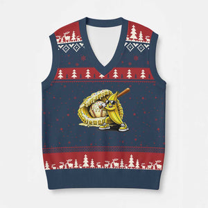 Baseball Banana V-Neck Knit Sweater Vest Funny Baseball Glove Drip Kids Youth Boys Girls TS10 Navy Red Print Your Wear
