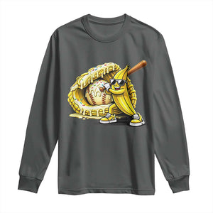 Baseball Banana Long Sleeve Shirt Funny Baseball Glove Drip Kids Youth Boys Girls TS10 Dark Heather Print Your Wear