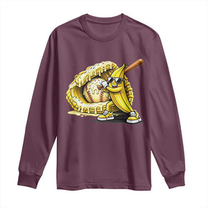 Baseball Banana Long Sleeve Shirt Funny Baseball Glove Drip Kids Youth Boys Girls TS10 Maroon Print Your Wear