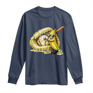Baseball Banana Long Sleeve Shirt Funny Baseball Glove Drip Kids Youth Boys Girls TS10 Navy Print Your Wear