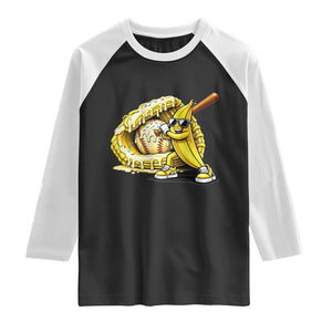 Baseball Banana Raglan Shirt Funny Baseball Glove Drip Kids Youth Boys Girls TS10 Black White Print Your Wear