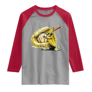Baseball Banana Raglan Shirt Funny Baseball Glove Drip Kids Youth Boys Girls TS10 Sport Gray Red Print Your Wear