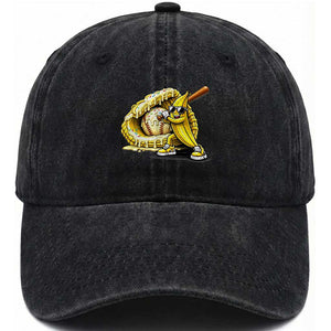 Baseball Banana Washed Cotton Baseball Cap Funny Baseball Glove Drip Kids Youth Boys Girls TS10 Washed Cap Universal Fit Black Print Your Wear