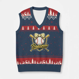Bananas Coquette Bow V-Neck Knit Sweater Vest Baseball Bats Banana Lovers Women Girls Kids TS10 Navy Red Print Your Wear