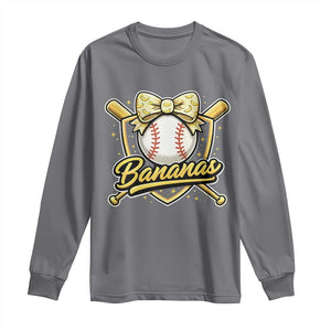 Bananas Coquette Bow Long Sleeve Shirt Baseball Bats Banana Lovers Women Girls Kids TS10 Charcoal Print Your Wear