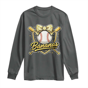Bananas Coquette Bow Long Sleeve Shirt Baseball Bats Banana Lovers Women Girls Kids TS10 Dark Heather Print Your Wear