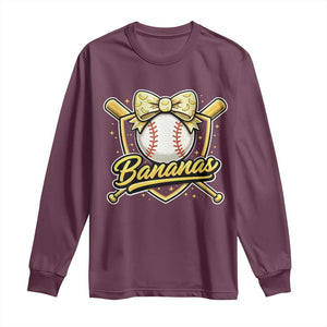 Bananas Coquette Bow Long Sleeve Shirt Baseball Bats Banana Lovers Women Girls Kids TS10 Maroon Print Your Wear