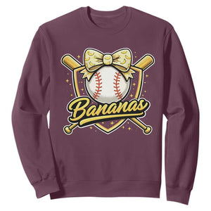 Bananas Coquette Bow Sweatshirt Baseball Bats Banana Lovers Women Girls Kids TS10 Maroon Print Your Wear