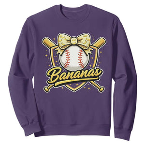 Bananas Coquette Bow Sweatshirt Baseball Bats Banana Lovers Women Girls Kids TS10 Purple Print Your Wear