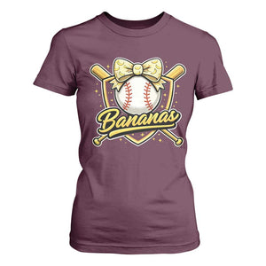 Bananas Coquette Bow T Shirt For Women Baseball Bats Banana Lovers Women Girls Kids TS10 Maroon Print Your Wear