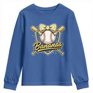 Bananas Coquette Bow Youth Sweatshirt Baseball Bats Banana Lovers Women Girls Kids TS10 Royal Blue Print Your Wear