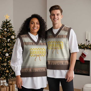 Bananas Coquette Bow Checkered V-Neck Knit Sweater Vest Women Girls Kids TS10 Mocha Mousse Print Your Wear