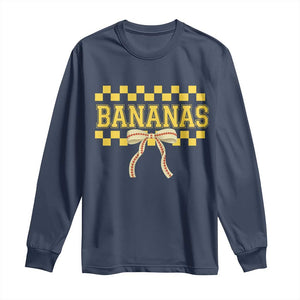Bananas Coquette Bow Checkered Long Sleeve Shirt Women Girls Kids TS10 Navy Print Your Wear
