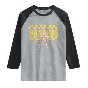 Bananas Coquette Bow Checkered Raglan Shirt Women Girls Kids TS10 Heather Gray Black Print Your Wear