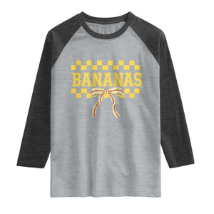 Bananas Coquette Bow Checkered Raglan Shirt Women Girls Kids TS10 Heather Gray Heather Charcoal Print Your Wear