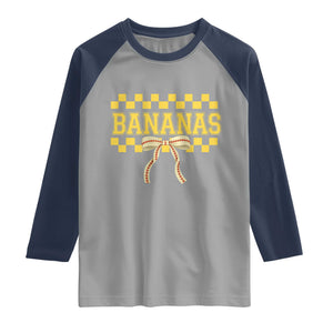 Bananas Coquette Bow Checkered Raglan Shirt Women Girls Kids TS10 Sport Gray Navy Print Your Wear
