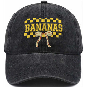 Bananas Coquette Bow Checkered Washed Cotton Baseball Cap Women Girls Kids TS10 Washed Cap Universal Fit Black Print Your Wear