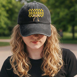 Bananas Coquette Bow Checkered Washed Cotton Baseball Cap Women Girls Kids TS10 Print Your Wear