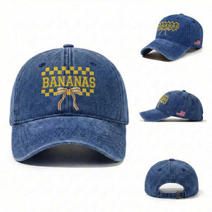 Bananas Coquette Bow Checkered Washed Cotton Baseball Cap Women Girls Kids TS10 Washed Cap Universal Fit Royal Blue Print Your Wear