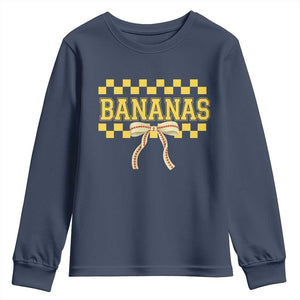 Bananas Coquette Bow Checkered Youth Sweatshirt Women Girls Kids TS10 Navy Print Your Wear