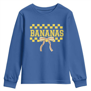 Bananas Coquette Bow Checkered Youth Sweatshirt Women Girls Kids TS10 Royal Blue Print Your Wear