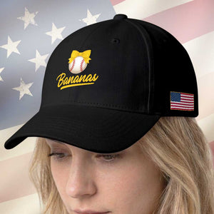Bananas Coquette Bow Baseball Cap Banana Retro Popular Fruit Humor Cute Girls Kids TS10 Print Your Wear