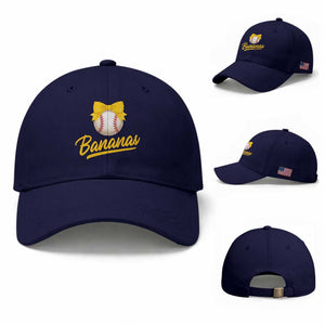 Bananas Coquette Bow Baseball Cap Banana Retro Popular Fruit Humor Cute Girls Kids TS10 Baseball Cap Universal Fit Dark Blue Print Your Wear