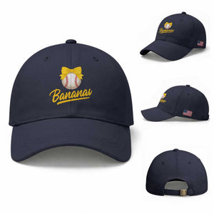 Bananas Coquette Bow Baseball Cap Banana Retro Popular Fruit Humor Cute Girls Kids TS10 Baseball Cap Universal Fit Navy Print Your Wear