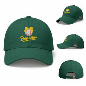 Bananas Coquette Bow Baseball Cap Banana Retro Popular Fruit Humor Cute Girls Kids TS10 Baseball Cap Universal Fit Irish Green Print Your Wear