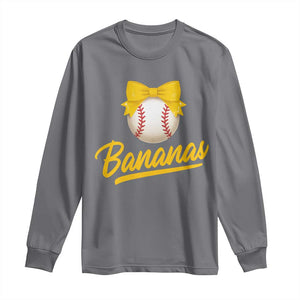 Bananas Coquette Bow Long Sleeve Shirt Banana Retro Popular Fruit Humor Cute Girls Kids TS10 Charcoal Print Your Wear