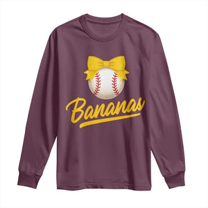 Bananas Coquette Bow Long Sleeve Shirt Banana Retro Popular Fruit Humor Cute Girls Kids TS10 Maroon Print Your Wear