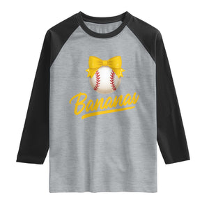 Bananas Coquette Bow Raglan Shirt Banana Retro Popular Fruit Humor Cute Girls Kids TS10 Heather Gray Black Print Your Wear