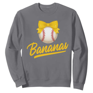 Bananas Coquette Bow Sweatshirt Banana Retro Popular Fruit Humor Cute Girls Kids TS10 Charcoal Print Your Wear