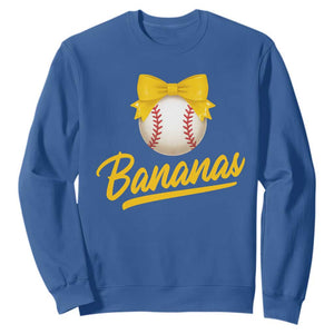 Bananas Coquette Bow Sweatshirt Banana Retro Popular Fruit Humor Cute Girls Kids TS10 Royal Blue Print Your Wear
