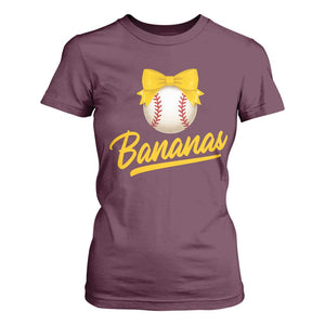Bananas Coquette Bow T Shirt For Women Banana Retro Popular Fruit Humor Cute Girls Kids TS10 Maroon Print Your Wear