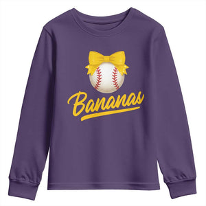 Bananas Coquette Bow Youth Sweatshirt Banana Retro Popular Fruit Humor Cute Girls Kids TS10 Purple Print Your Wear