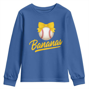 Bananas Coquette Bow Youth Sweatshirt Banana Retro Popular Fruit Humor Cute Girls Kids TS10 Royal Blue Print Your Wear