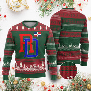 Dominican Republic Ugly Christmas Sweater Distressed RD Flag Dominican Pride TS10 Red Green Print Your Wear