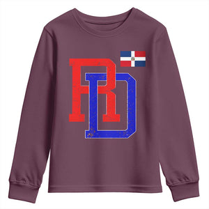 Dominican Republic Youth Sweatshirt Distressed RD Flag Dominican Pride TS10 Maroon Print Your Wear