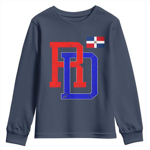 Dominican Republic Youth Sweatshirt Distressed RD Flag Dominican Pride TS10 Navy Print Your Wear