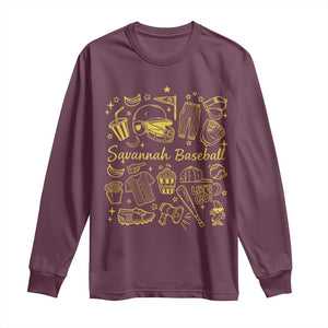 Bananas Baseball Long Sleeve Shirt Cute Trendy Banana Baseball Game Day Doodle TS10 Maroon Print Your Wear