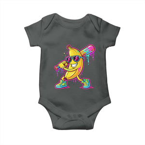 Banana Baseball Drip Baby Onesie Funny Baseball Drip Ice Cream Kids Youth Boys TS10 Dark Heather Print Your Wear