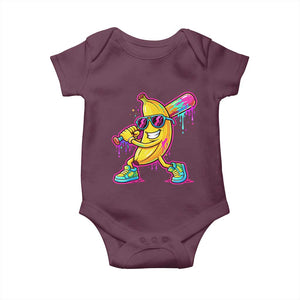 Banana Baseball Drip Baby Onesie Funny Baseball Drip Ice Cream Kids Youth Boys TS10 Maroon Print Your Wear