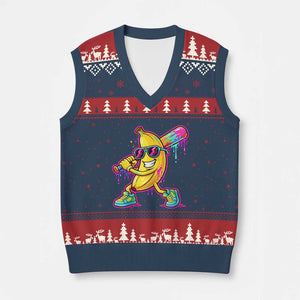 Banana Baseball Drip V-Neck Knit Sweater Vest Funny Baseball Drip Ice Cream Kids Youth Boys TS10 Navy Red Print Your Wear